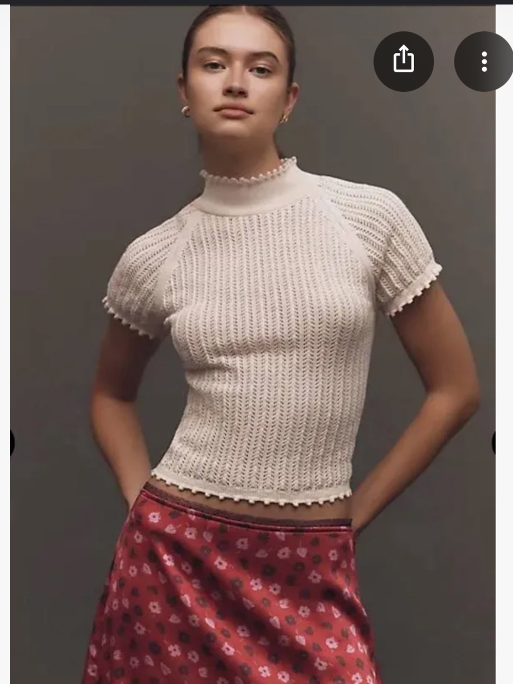 Anthropologie Mock-Neck Pointelle Ruffle Trim Sweater Tee Shirt
